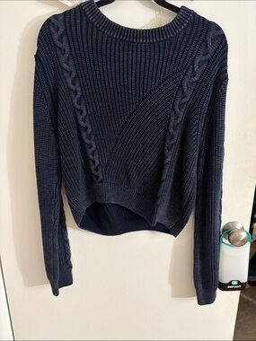 For The Republic Navy Cable-Textured Scoopneck Sweater